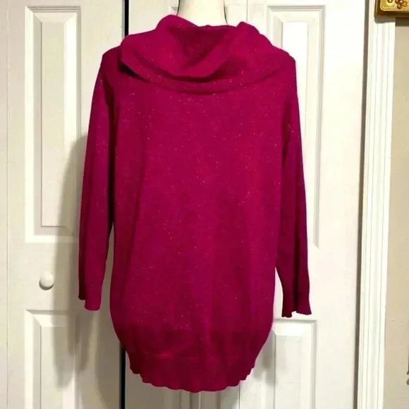 Woman’s Appleseeds pink metallic shiny cowl neck sweater top shirt blouse - Picture 7 of 11